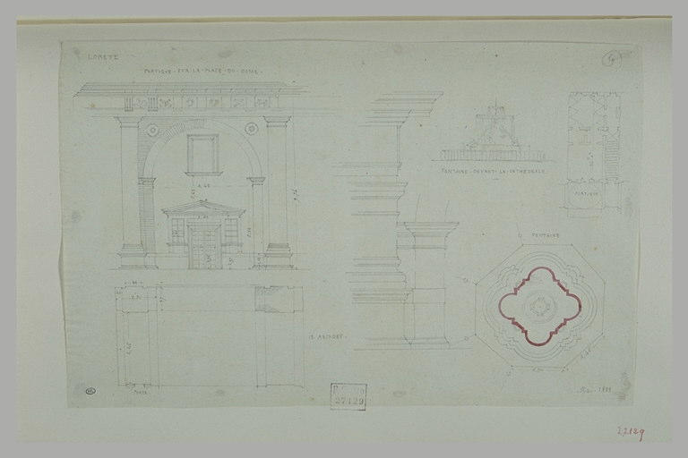 Relevés de fontaine, portes, d'arcades à Lorette