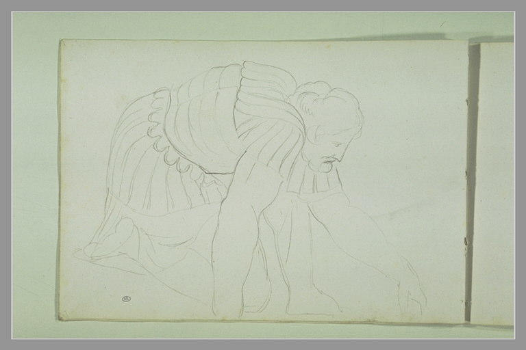 Guerrier vétu à l'antique un genoux à terre