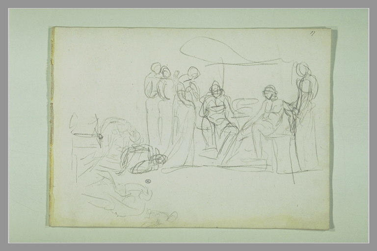 Un homme assis entouré de figures