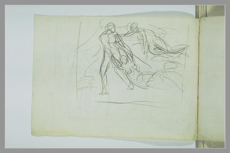 Trois figures dont l'une traînée au sol par une autre