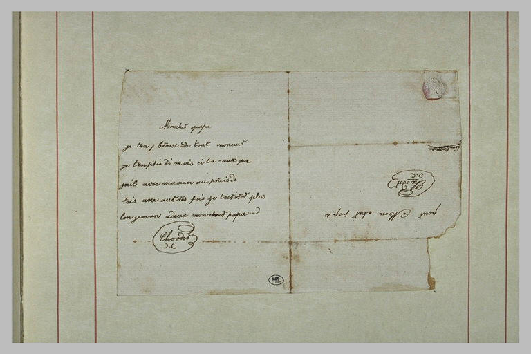 Lettre de Théodore Chassériau à son père, Benoît Chassériau