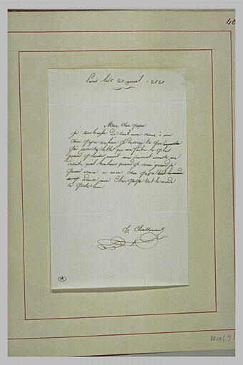 Lettre de Théodore Chassériau à son père, Benoît Chassériau