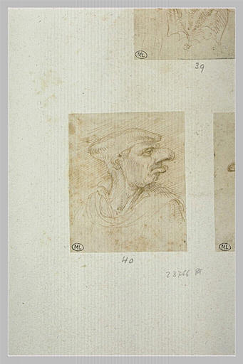 Homme en buste de profil à droite, coiffé d'un béret