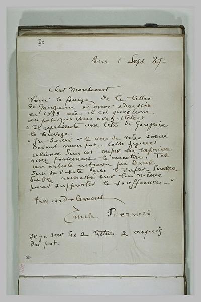 Lettre d'Emile Bernard à Schuffenecker (?)