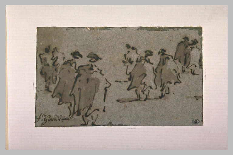 Hommes, en long manteau, vus de dos