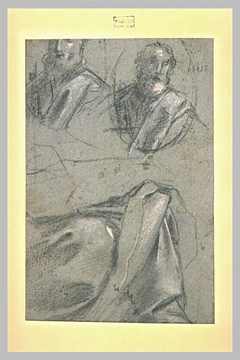 Deux études d'homme en buste, et étude de draperie