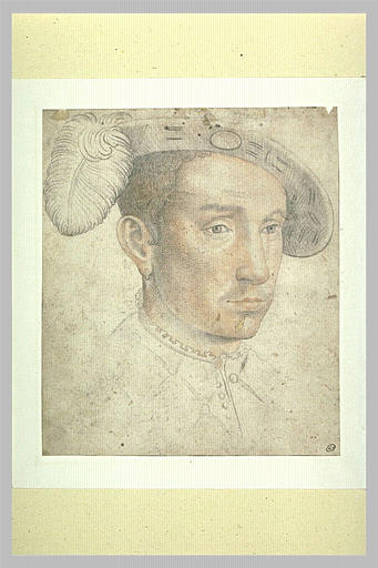 Tête de jeune homme, coiffé d'une toque à plume