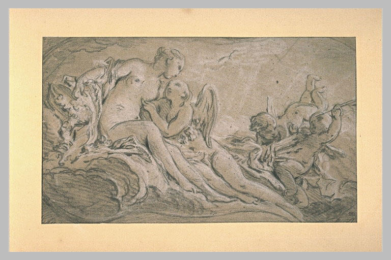 Psyché nue assise et l'Amour à ses pieds