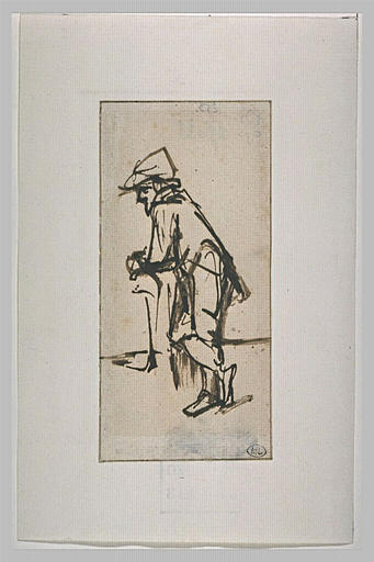 Homme debout, de profil à gauche