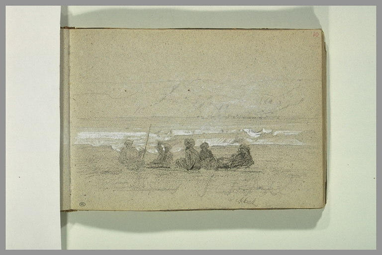 Bord de mer avec personnages au premier plan