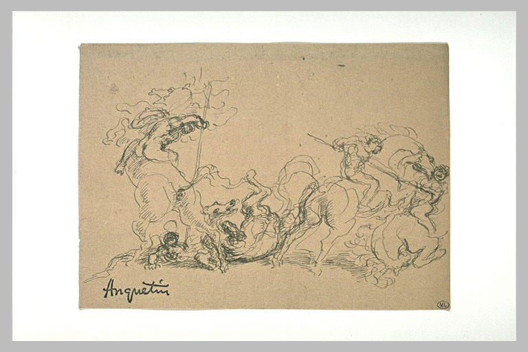 Combat de cavaliers nus, armés de lances