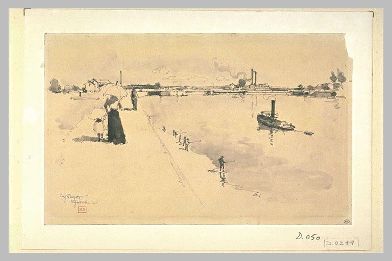 La Seine à Alfortville : des pêcheurs au bord de l'eau