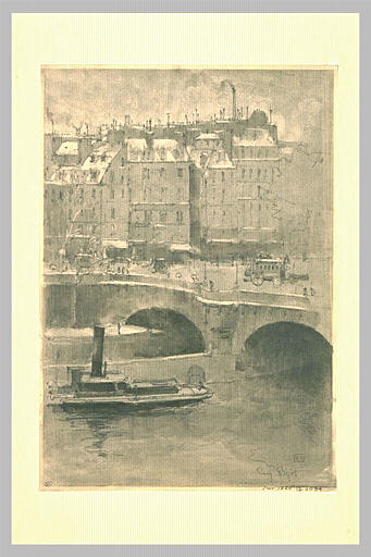 Vue partielle du Pont-Neuf, avec un bateau au premier plan