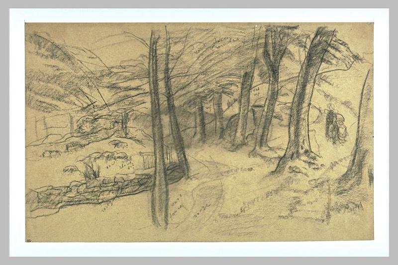 Paysage à Pont-Aven : troupeau dans un champ bordé par un muret de pierres