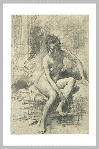 Femme nue assise au bord de l'eau