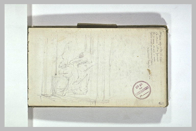 Femme penchée à sa fenêtre de trois quarts à droite