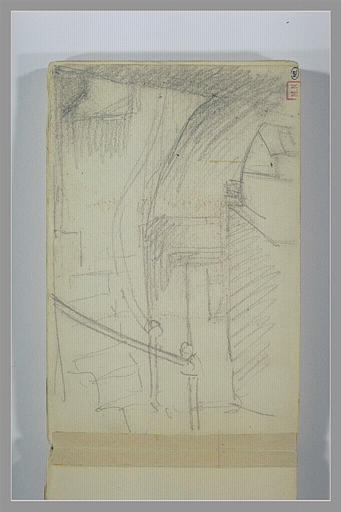 Un escalier tournant à gauche près d'un porche