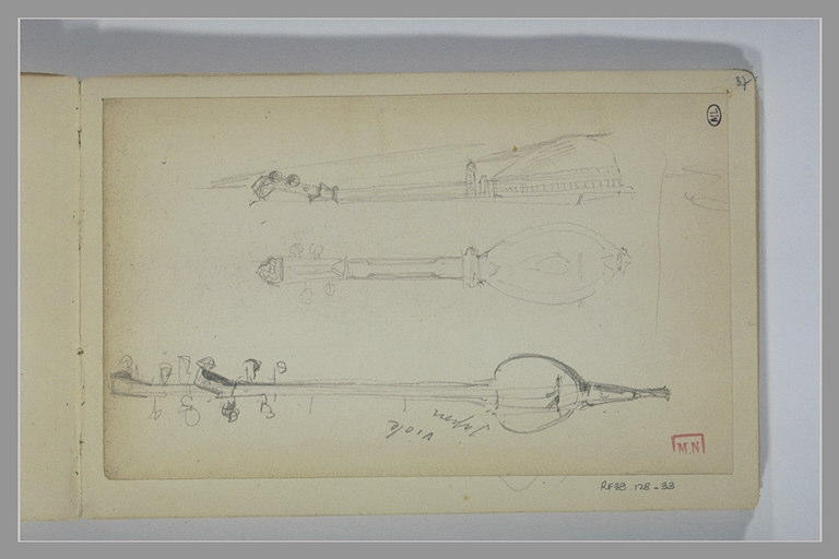 Etudes de viole, de face et profil