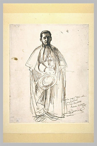 Ecclésiastique debout, de face, les mains croisées sur le ventre