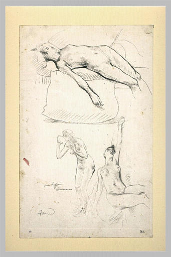 Trois études de femmes nues, étendues sur un lit