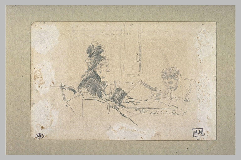 Deux personnages assis à une table