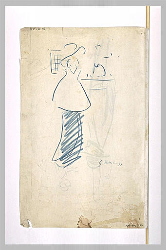 Croquis d'une femme avec courte carpe et jupe mongue