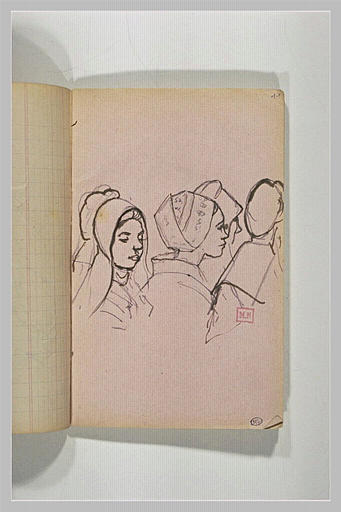 Etudes de têtes de quatre jeunes filles, en costume breton