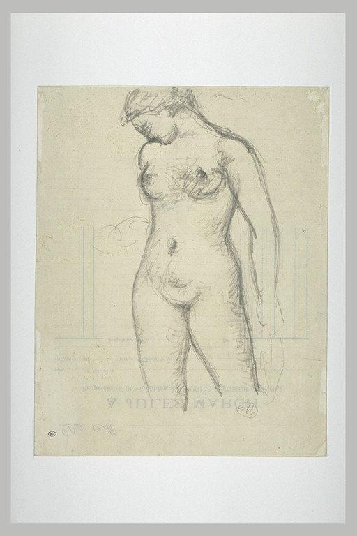 Femme nue, tête penchée de profil à gauche