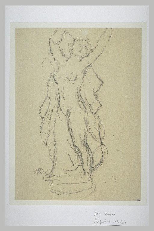 Femme aux bras levés, demi nue