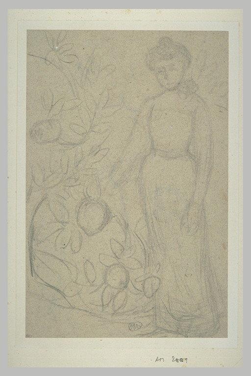 Jeune femme près d'un arbre fruitier