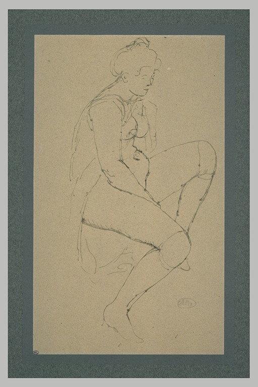 Jeune femme demi nue, assise