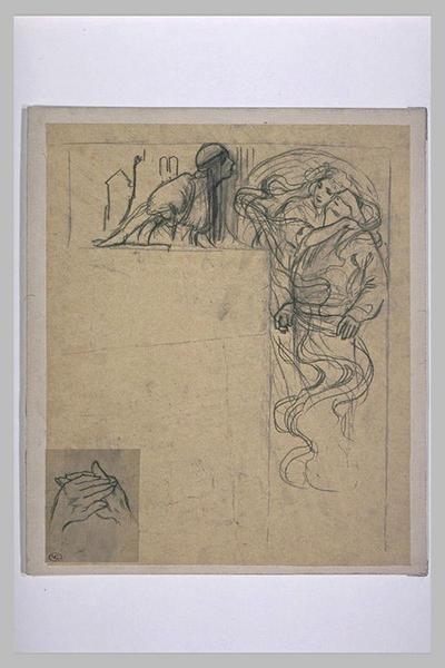 Etude pour Ilsée, chapitre I : Jeune fille regardant une autre jeune fille enlaçant un jeune homme