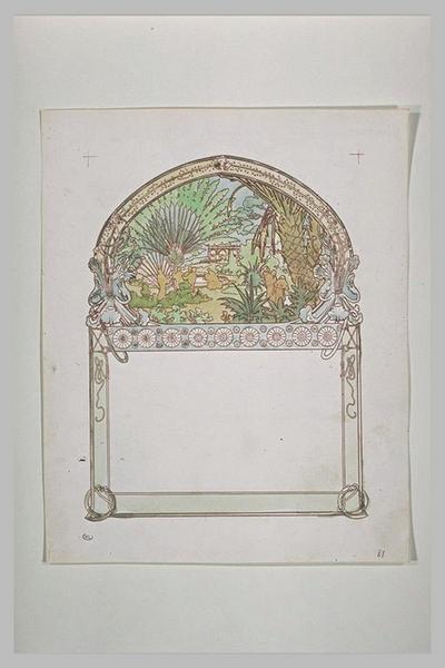 Etude pour Ilsée, chapitre II : Personnages dans un parc à la végétation luxuriante