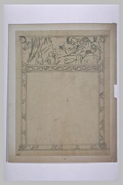 Etude pour Ilsée, chapitre II : Couple assis avec trois enfants et un moine