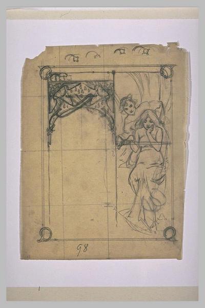 Etude pour Ilsée, chapitre I : Femme assise, posant la main sur l'épée tendue devant elle par un personnage