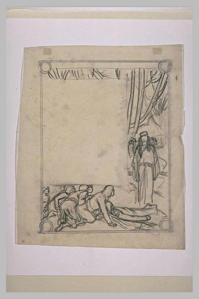 Etude pour Ilsée, chapitre III : Femme debout près d'un personnage gisant sur le sol