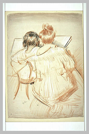 Paulette, assise sur une chaise, de dos