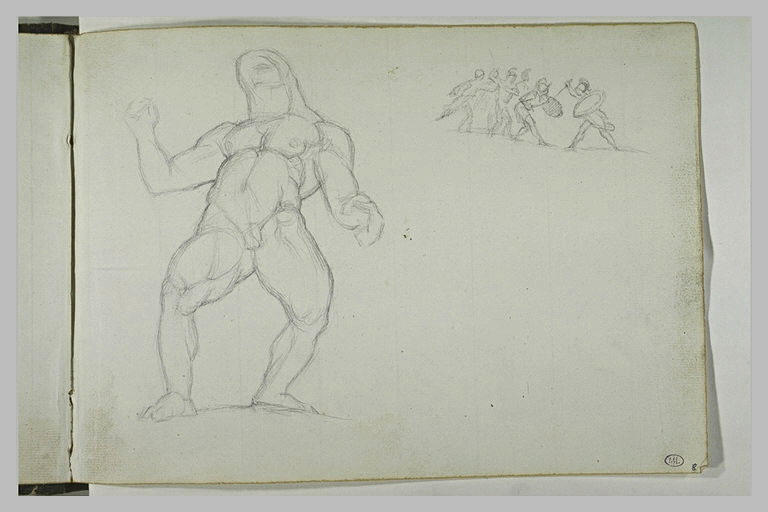 Etude d'homme nu ; scène de combat antique