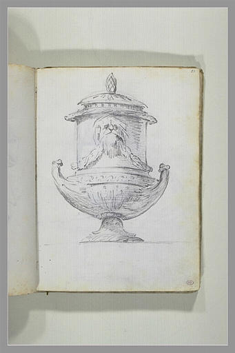 Projet de vase monté à couvercle surmonté d'une pique ; le col est orné...
