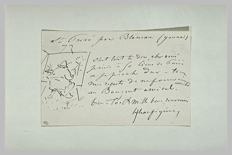 Peintre devant son chevalet peignant sur le motif sur une lettre
