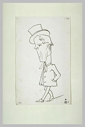 Croquis caricatural d'un homme avec une grosse tête et un petit corps