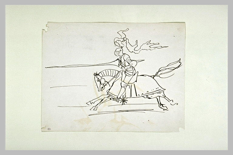 Chevalier en armure, au galop, brandissant une lance