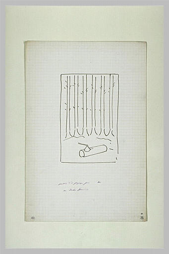 Paysage parodique avec des grands arbres et un tronc d'arbre avec une cognée