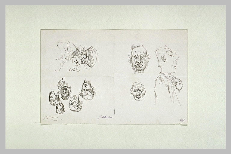 Feuille d'études de têtes d'hommes et de femmes