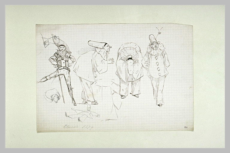 Feuille d'études avec Pierrot, Pantalon et d'autres personnages