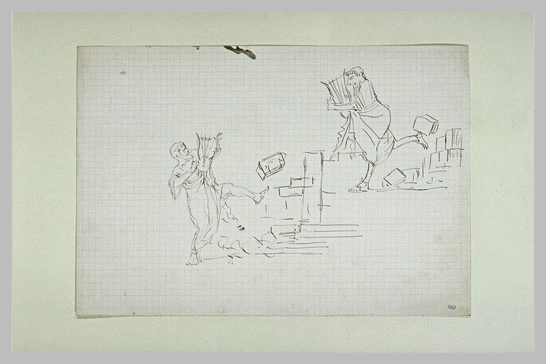 Deux personnages drapés à l'antique, jouant de la lyre