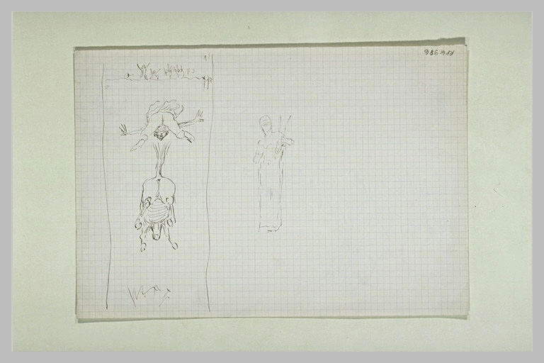 Figure tenant une lyre ; cheval et cavalier tombant dans le vide