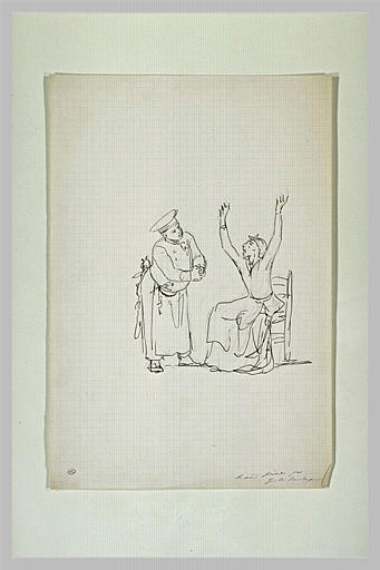 Cuisinier et vieille femme assise sur une chaise
