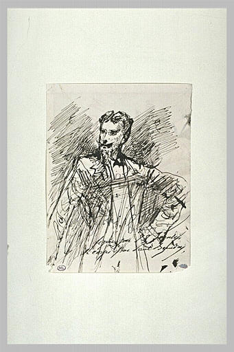 Homme vu à mi-corps, poing sur la hanche