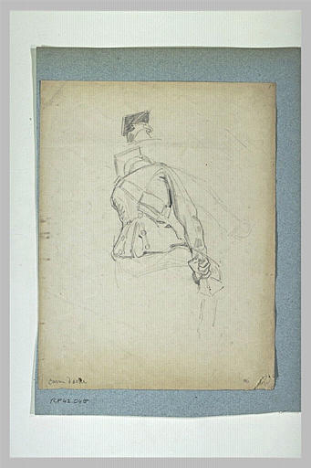 Cavalier de dos, coiffé d'un shako